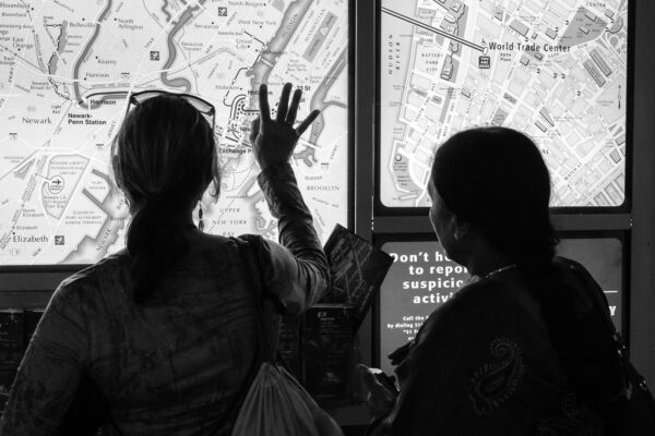 women looking at map