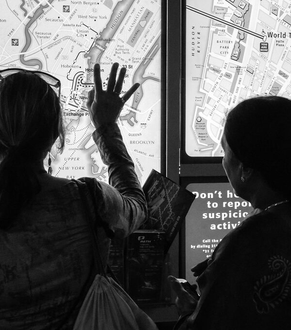 women looking at map