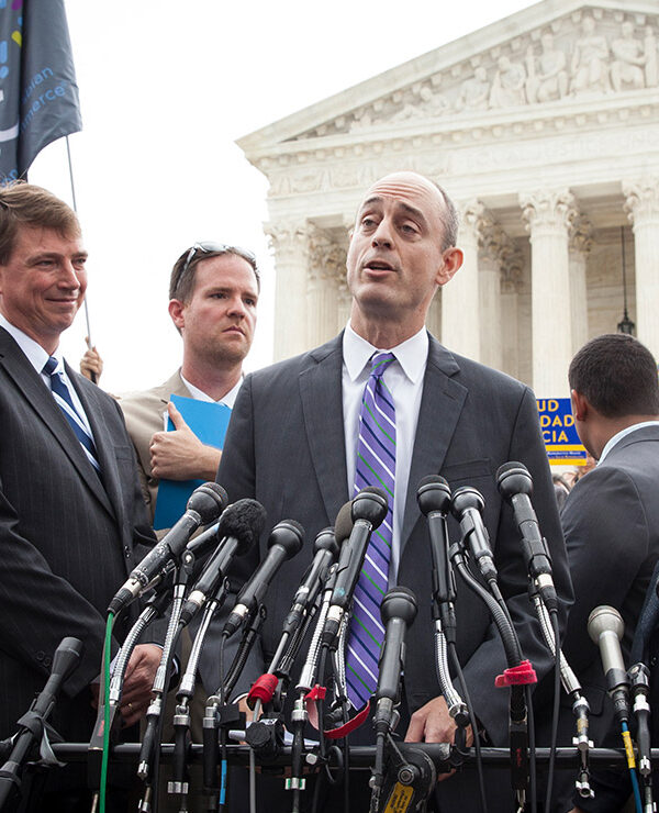 James Esseks speaking outside the Supreme Court.