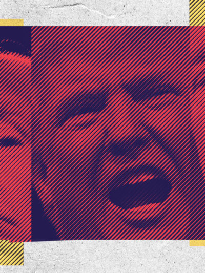 Montage of Donald Trump's face.