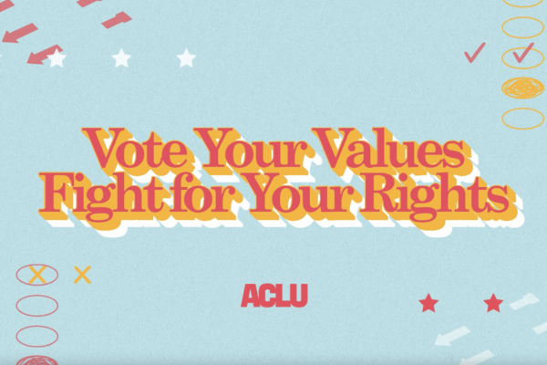 a photo that says "vote your values, fight for your rights."