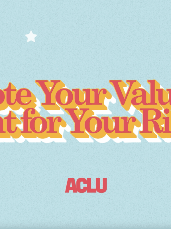 a photo that says "vote your values, fight for your rights."