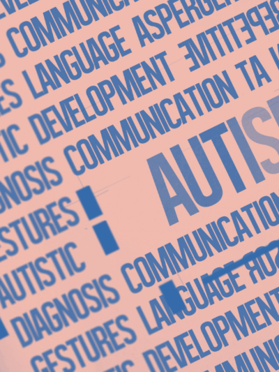 Word cloud of words that describe autism with the word autism in the middle