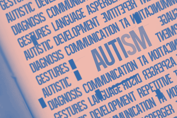 Word cloud of words that describe autism with the word autism in the middle