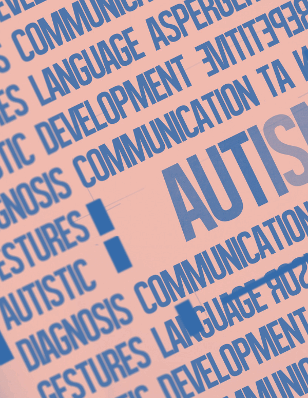 Word cloud of words that describe autism with the word autism in the middle