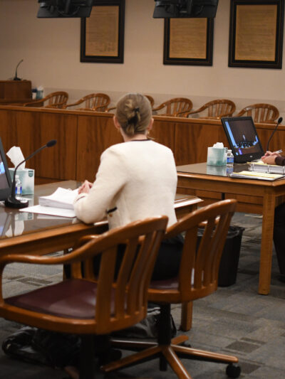 Senior Staff Attorney Sadmira Ramic arguing in court hearing.
