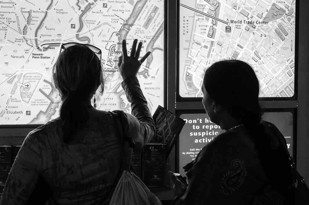 women looking at map