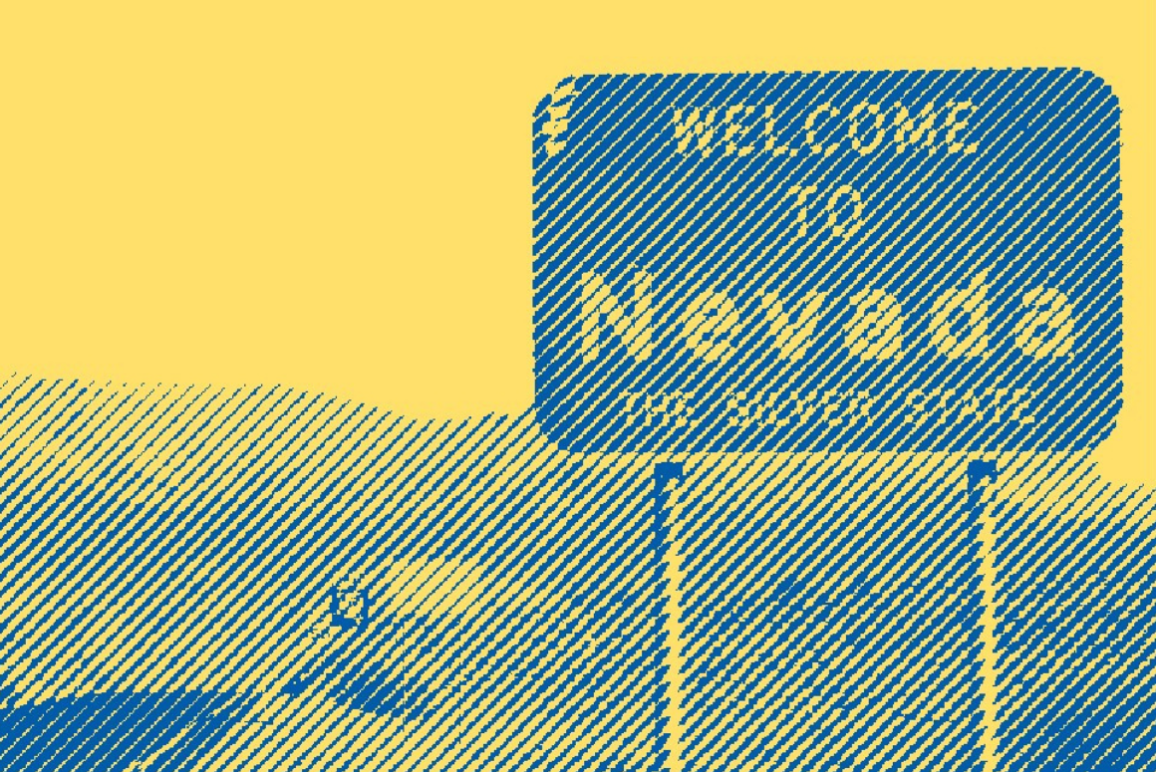 Stylized graphic of a "Welcome to Nevada" road sign