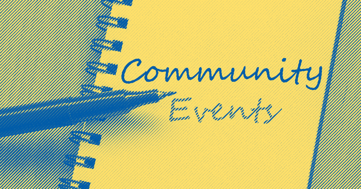 a notebook with "community events" written in cursive