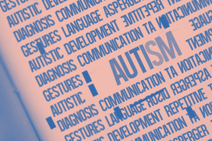 Word cloud of words that describe autism with the word autism in the middle