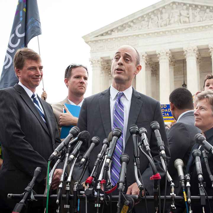 James Esseks speaking outside the Supreme Court.